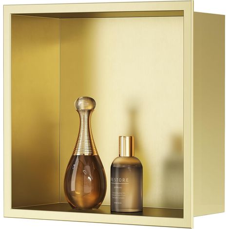 Niche de douche en acier inoxydable à encastrer au mur, niche murale unique pour rangement de douche pour salle de bain 30x30 cm, Or (1/5)