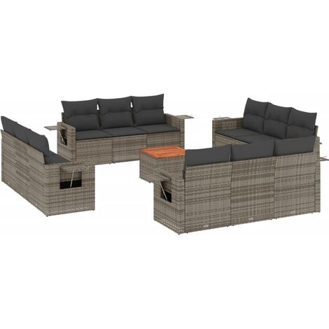 vidaXL Set Divani da Giardino 13 pz con Cuscini Grigio in Polyrattan (1/5)