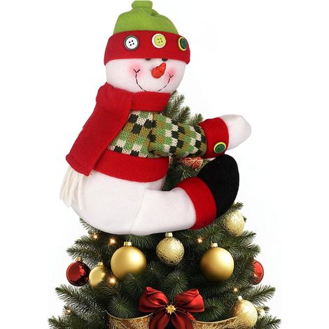 Sommet d’arbre de Noël bonhomme de neige, décoration unique et drôle en peluche de Noël, bonhomme de neige enlacant avec velcro pour sapin de Noël, bouteilles de vin, rideaux, décorations festives de (1/5)