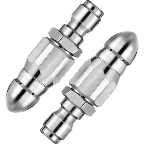 Pressure Washer Accessories, 2 Pack Stainless Steel Gutter Cleaner High Pressure Hose Nozzle 1/4'' Quickly Connector for High Pressure Washer Clean