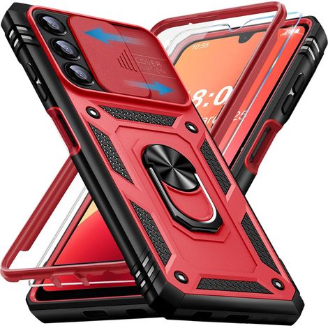 Coque pour Samsung Galaxy A14 avec Verre Trempé, 360° Antichoc Étui de Militaire Protection Anneau Support Renforcée Armure Telephone Housse pour Samsung A14 4G/5G Case (Rouge) (1/5)