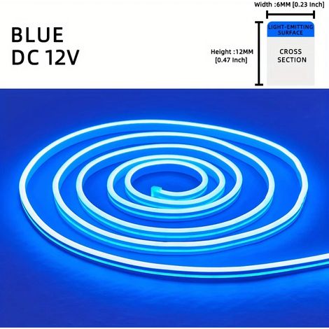 Bande lumineuse LED flexible en silicone néon (bleue), étanche pour extérieur