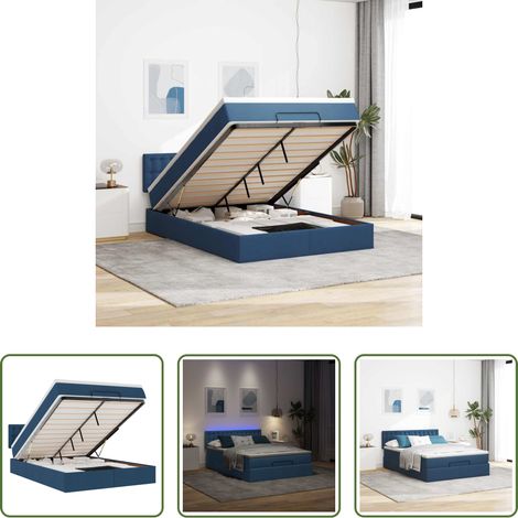 Rangement sous lit - Cadre de lit ottoman avec matelas bleu 140x200 cm tissu (1/5)