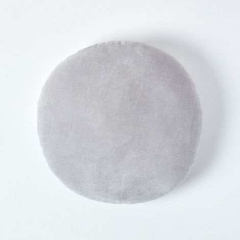 HOMESCAPES Light Grey Velvet Cushion, 40 cm Round