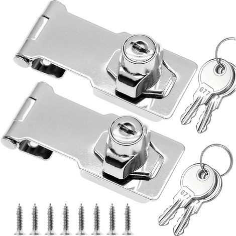Sollbry Loquet porte à clé à angle droit avec bouton tournant pour placard,Cadenas à loquet en placard serrure verrou avec clés identiques,Silver-3Inch-2Pack (1/5)