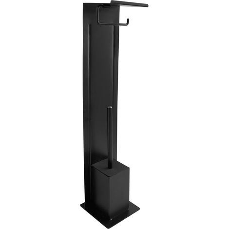 Porte-papier toilette sur pied avec brosse métal noir 16 x 15 x 69 cm (1/5)