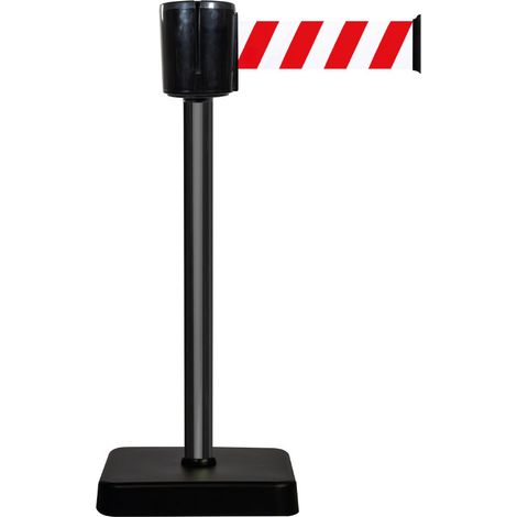 Poteau à sangle alu noir hachuré rouge/blanc 10m x 100mm sur socle mobile - 2801096 (1/4)