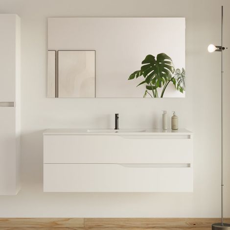 Meuble de salle de bain 120cm simple vasque - 2 tiroirs - blanc - LUNA (1/5)