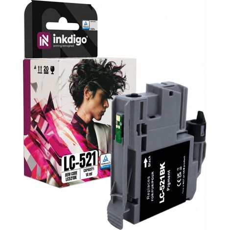 Inchiostro Inkdigo LC521BK compatibile con le stampanti Brother DCP-J1260W e DCP-J1313DW, certificato TÜV. (1/5)