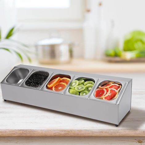 Edelstahl Single-Spalte 5-Stück Lebensmittel Portion Teller, mit Deckel, Lebensmittel Lagerbehälter, Restaurant, Obstladen, Milch Tee Shop (1/5)