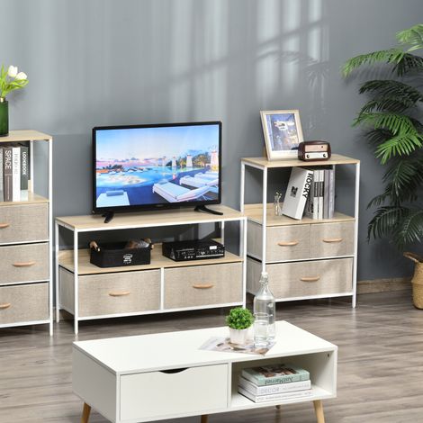Commode rangement 3 tiroirs tissu étagère plateau 58x29x81,5 cm supérieur (1/5)