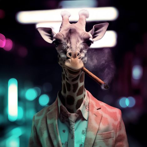 Tableau sur toile girafe avec cigare 30x30 cm - Impression sur Toile Murale Décorative - Image imprimée en HD sur Toile - Toile sur Châssis en Bois FSC - Fabriqué en France (1/5)