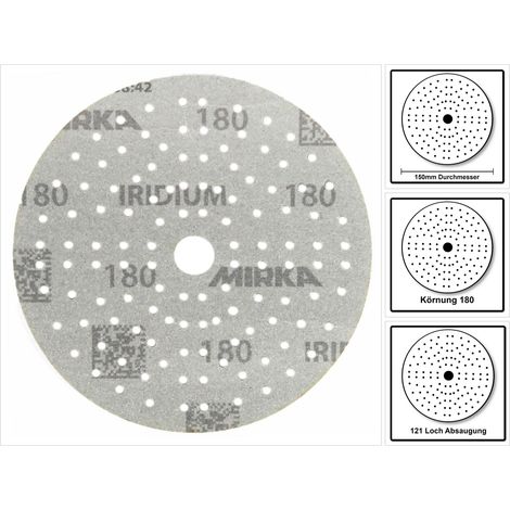 Mirka – Disque à lamelles Iridium Ø150 mm Grain 180 – Pour ponçage bois dur et métal – Multipérforé pour aspiration poussière – 50 disques (1/5)