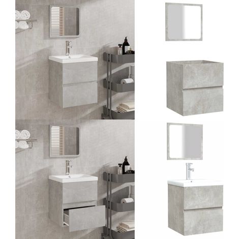 Armoire de bain avec miroir gris béton bois d'ingénierie - Miroir de salle de bain - Rangement salle de bain (1/5)