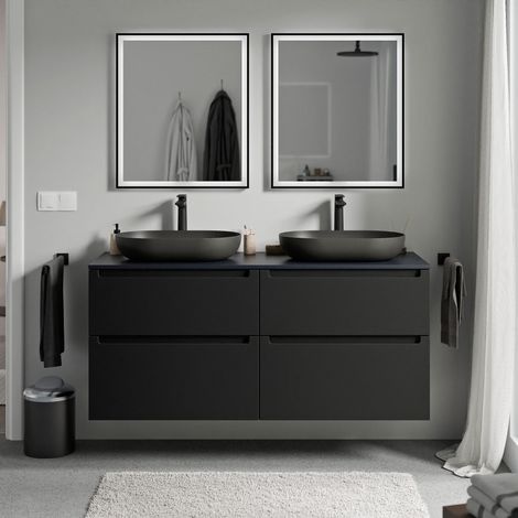 Badmöbel Unterschrank Bernstein VIREO 120cm Badmöbel: Schwarz matt, Waschtischplatte: Mitternachtsblau matt