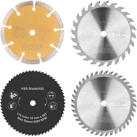 4 x 115mm x 10mm Circular Saw Blades TCT Wood Blades 24/40 Teeth HSS 60T Metal Cutting Disc Diamond Tile Cutting Disc (1/5)