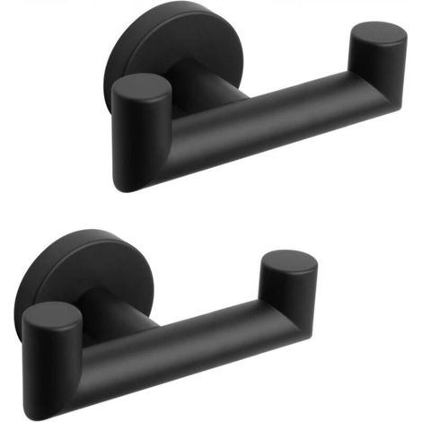 [NON UTILIZZATO] Ganci da bagno - Portasciugamani in acciaio inox 304, doppi ganci resistenti per bagno e soggiorno, set da 2 (nero opaco)