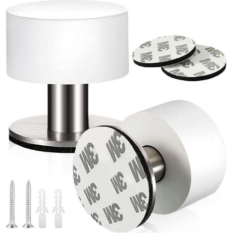2 Pcs Arret de Porte Sol Butoir Porte Acier Inoxydable Butée de Porte Adhésive Arrêt de Porte à Double Usage avec Amortisseur de Son pour Interieur et Exterieur (Blanc) (1/4)