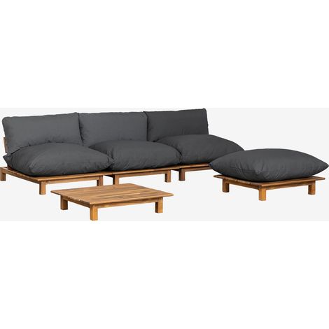 Sofá Modular Reclinable de Jardín de 3 Piezas con Mesa de Centro y Puff en Madera de Acacia Brina SKLUM Gris Antracita (1/5)