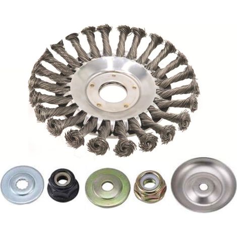 Roue désherbage 15cm – brosse métallique, mousse/herbe/rouille, pour tondeuse, kit simple (1/4)