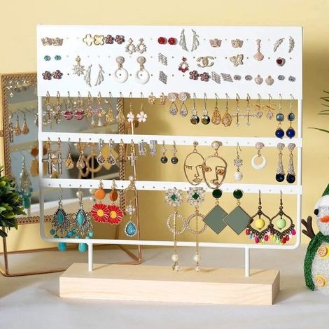 Boucles d'oreilles organisateur support bijoux présentoir bois support boucle d'oreille organisateur 144 trous pour oreille goujons boucles d'oreilles titulaires (blanc)