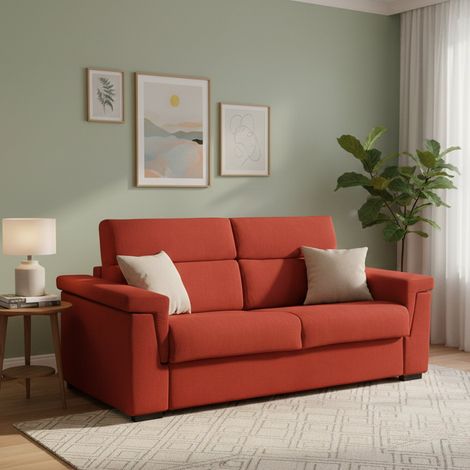 Divano Letto 3 Posti Benedetto, Sfoderabile, Contenitore Made in Italy, Lavabile, 225x95 cm Arancione (1/5)