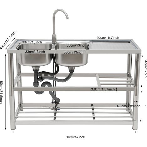 Évier de cuisine, acier inoxydable, robinet rotatif à 360°, Argent (1/2)