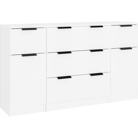 Aparador buffet cómoda gabinete unidad de almacenamiento organizador cocina salón sala de estar 3 piezas madera contrachapada blanco 020036995