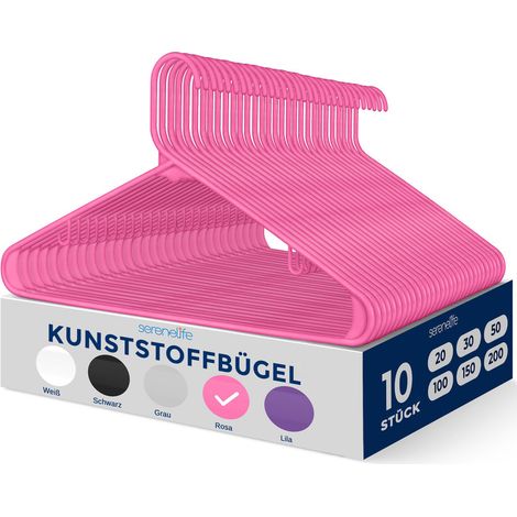 SereneLife Kleiderbügel Kunststoff 10er Set, rutschfest, Rosa (1/5)