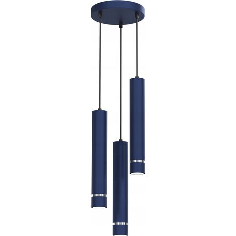 LÁMPARA COLGANTE DE TUBO AZUL MARINO CON COLGANTES EN CÍRCULO 3 X GU10 (1/5)