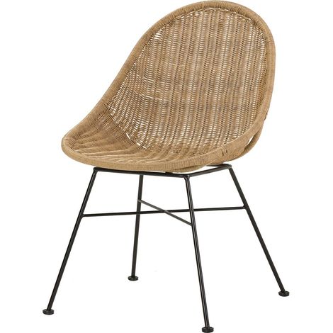 Chaise en rotin synthétique naturel noir 52 x 62 x 84 cm