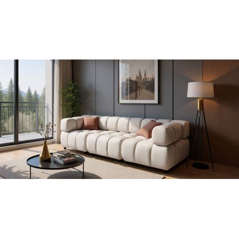 Sofa Designersofa FLOW 3-Sitzer in Stoff Bluvel Creme