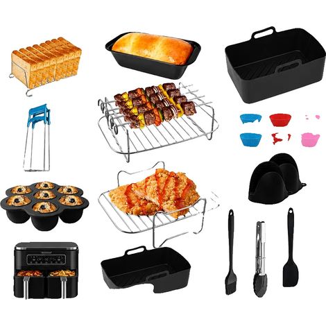 Juego de accesorios para freidora de aire, herramientas de silicona multiusos, kit de cocina completo, negro (1/5)