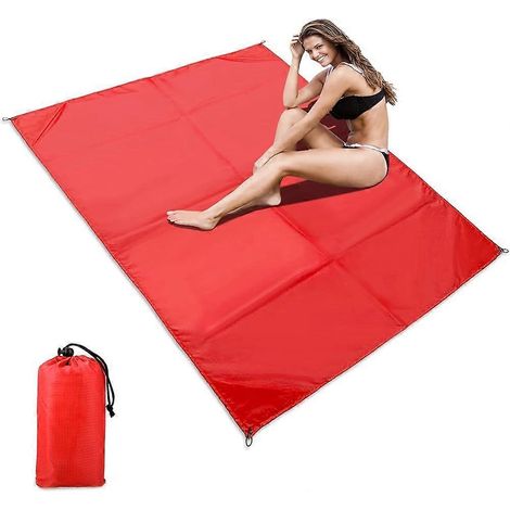 Couverture de pique-nique portable et imperméable 140x200cm, tapis de plage léger avec piquets (1/4)