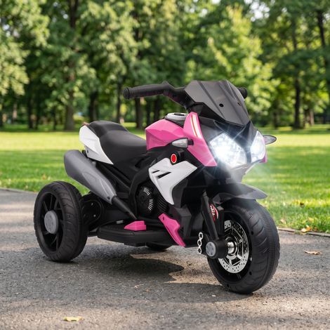 Moto électrique enfants 3 roues 6 V, voiture électrique enfants 3 à 5 ans, effets lumineux et sonores, 86x42x52cm, rose (1/5)