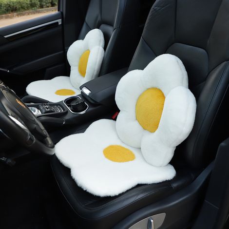 (Exclusivité Asie du Sud-Est) Coussin de siège auto en peluche frangipanier, confortable, original, mignon, chaud et antidérapant, accessoire auto, coussin de dossier de voiture frangipanier (1/5)