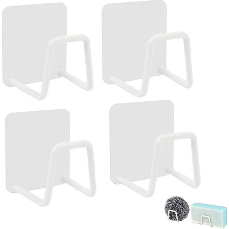 Lot de 4 Porte-éponges en Acier Inoxydable 304 - Blanc Auto-adhésif pour évier Cuisine Étanche Support Éponge Crochet éponge à Vaisselle Porte Éponges Blanc/4pcs'Blanc/4pcs'Blanc/4pcs'- (1/5)