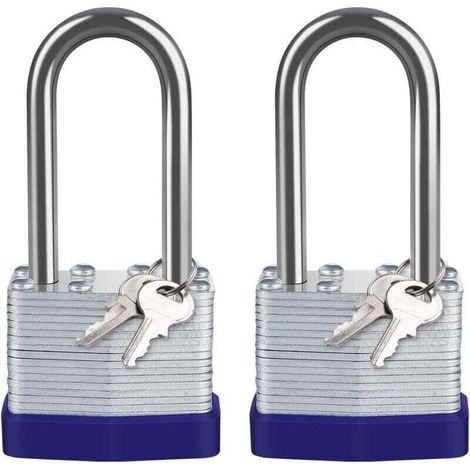 Cadenas d'extérieur en acier laminé 40mm, pack de 2 cadenas étanches de très haute sécurité, longue anse en acier (1/4)