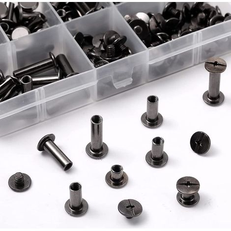 （Noir）1 Ensemble Chicago Vis Assortiment Kit 6 Tailles Vis à Tête Croix Ronde en Métal Post Chicago Vis Bouton pour DIY Reliure de Décoration en Cuir (1/4)