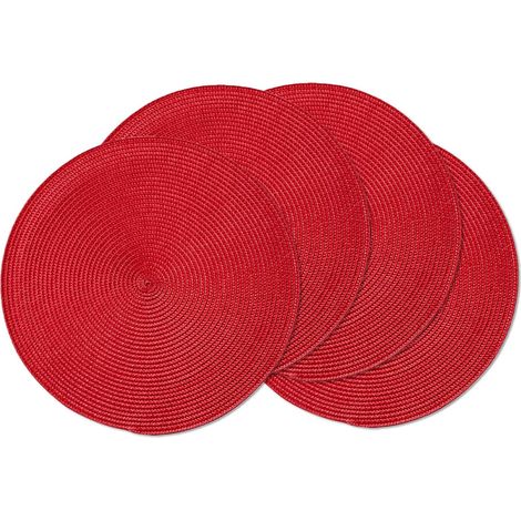 Lot de 4 sets de table ronds tressés de 38,1 cm pour tables de salle à manger, tissés naturels, résistants à la chaleur (rouge, 4)'Rouge 15 inches set of 4'Rouge'15 inches set of 4 (1/5)