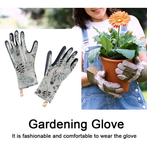 Paar lange, wasserdichte, rutschfeste und durchstichfeste Gartenhandschuhe für Damen, blau, Größe L (1/5)