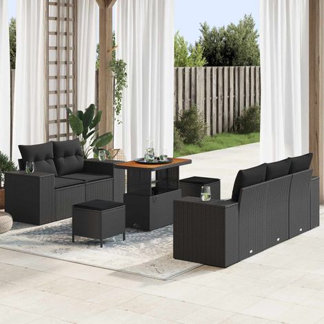 vidaXL Gartensofa-set mit Kissen mit Kissen 8 pcs Schwarz Poly Rattan (1/5)