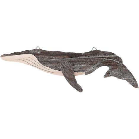 Ornement suspendu en bois en forme de baleine, décoration murale nautique côtière, finition rustique, 1 pièce (1/4)