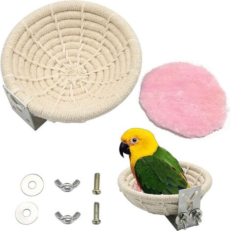 Nido de pájaros de cuerda de algodón, nido de cría para periquitos cálido de invierno hecho a mano, nido para jaulas de periquitos y loros que se posan, con cojines suaves.