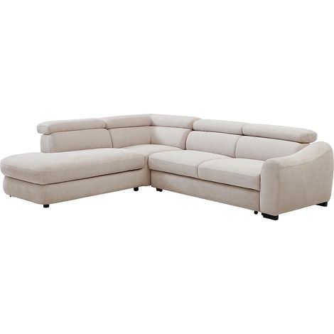 Divano letto angolare sinistro in tessuto testurizzato beige - BESEMA (1/5)