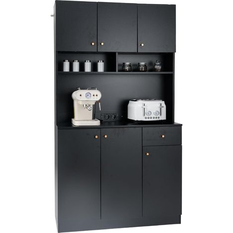 COSTWAY Buffet de Cuisine, Armoire Cuisine avec Prises, 4 Placards, Grand Tiroir, Station de Recharge, Vaisselier, Meuble Cuisine Rangement pour Salon, Salle à Manger, 100x40x181CM (Noir)