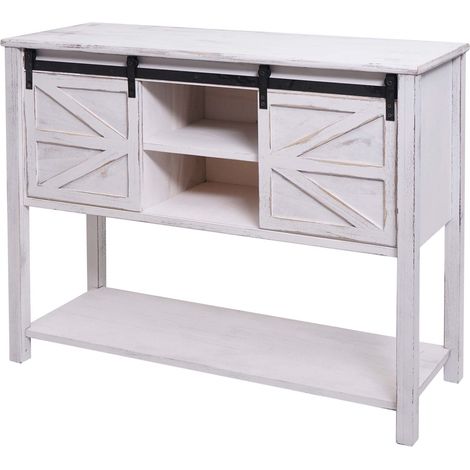 Credenza comò cassettiera shabby vintage ante scorrevoli HHG-642 legno paulonia, bianco