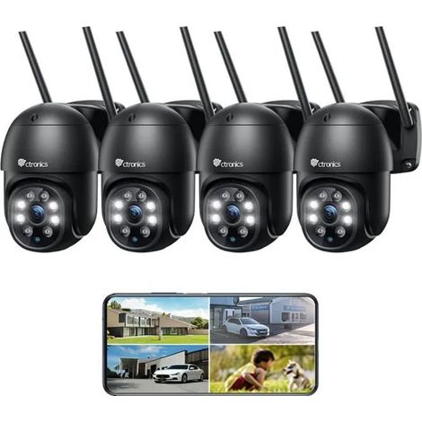 Ctronics Überwachungskamera Wifi extern innen Reichweite von 35 Metern Bewegungserkennung von Menschen automatische Nachverfolgung Ein Satz von 4 schwarz (1/5)