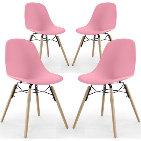 Sedia da Pranzo - Design Scandinavo - Gambe in Legno - Set di 4 - Skögur Rosa