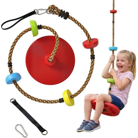 Balançoire à cordes avec plateforme et siège disque, aire de jeux extérieure pour enfants de 3 à 8 ans, rouge (1/5)